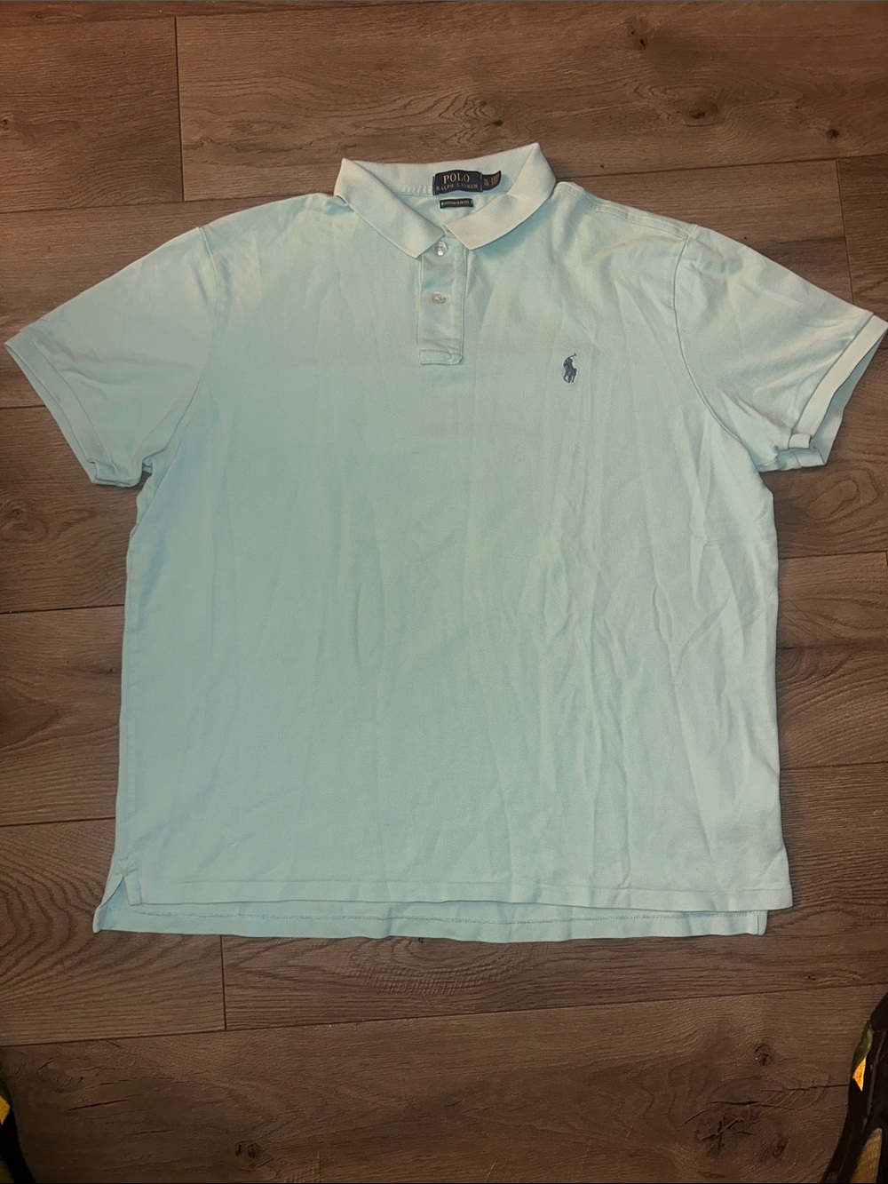 Polo by Ralph Lauren Men's Pale Blue Polo Shirt with Embroidered Pony